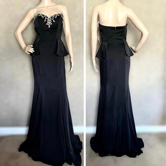 Viranski Dresses & Skirts - NWT Viranski Dancing Queen Black Beaded Strapless Sweetheart Peplum Mermaid Gown